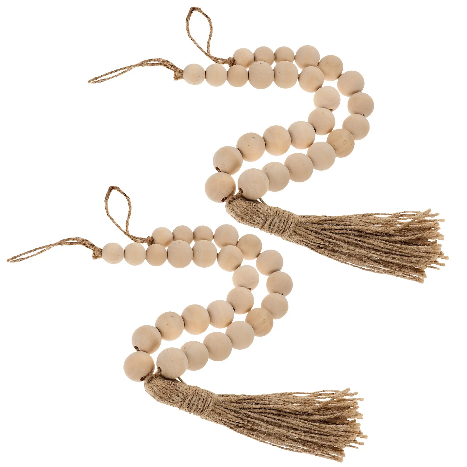 Curtain Tiebacks 2Pcs Hand Knitted Wood Bead Tassel Drapery Holdbacks for Home Office Bedroom Decor