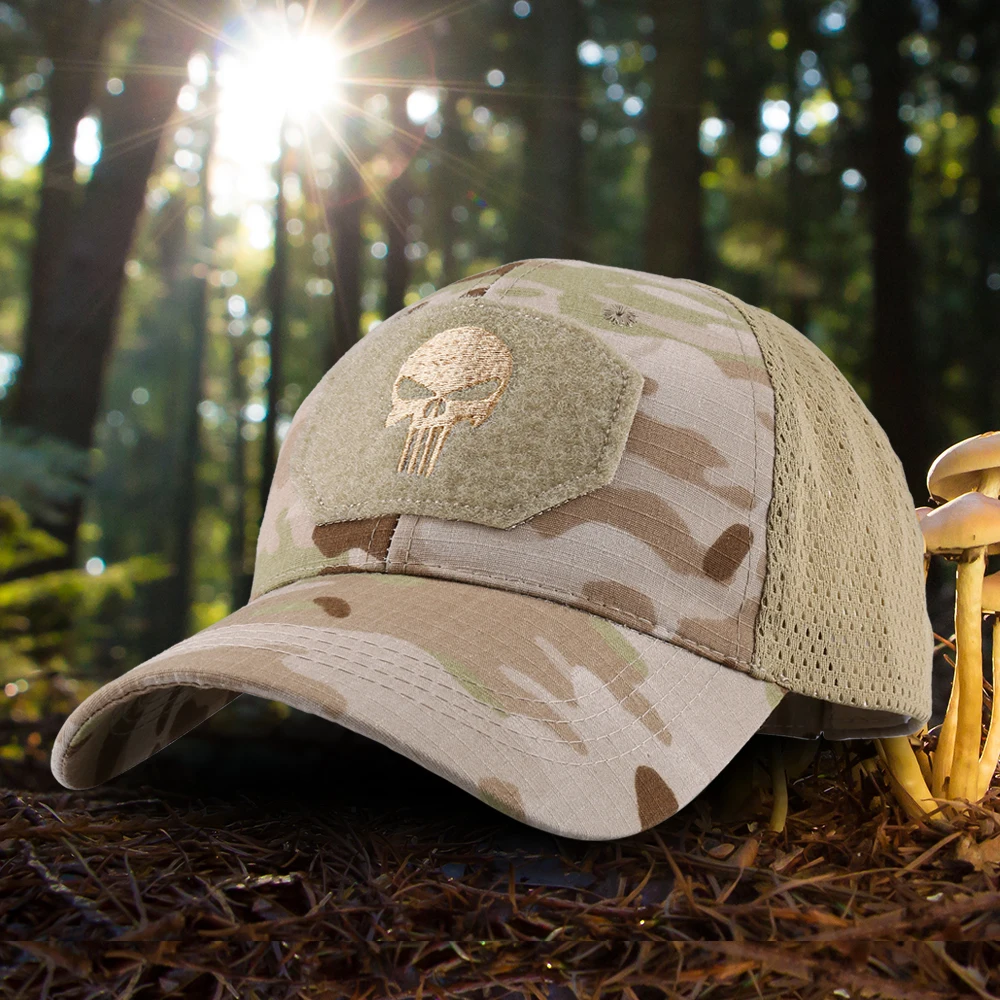 Camuflagem militar tático boné de beisebol ao ar livre caça crânio  chapéu de camionista malha ajustável snapback sol viseira bonés das mulheres dos