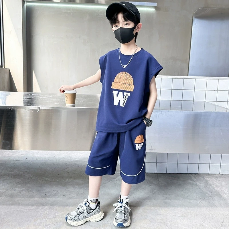 

Летние комплекты одежды для мальчиков, новая модная футболка с надписью + шорты, костюмы из 2 предметов для мальчиков, подарок на день рождения, детская одежда для подростков 5–14 лет