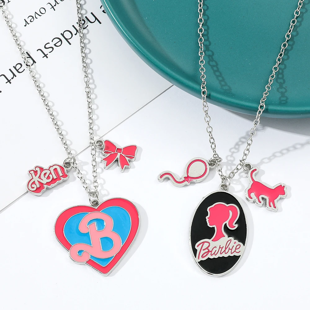 Barbie Princess Fashion Enamel Pendant Necklace Disney Anime Figure Barbie Peripheral Neck Chain Sweet Cute Jewelry for Women