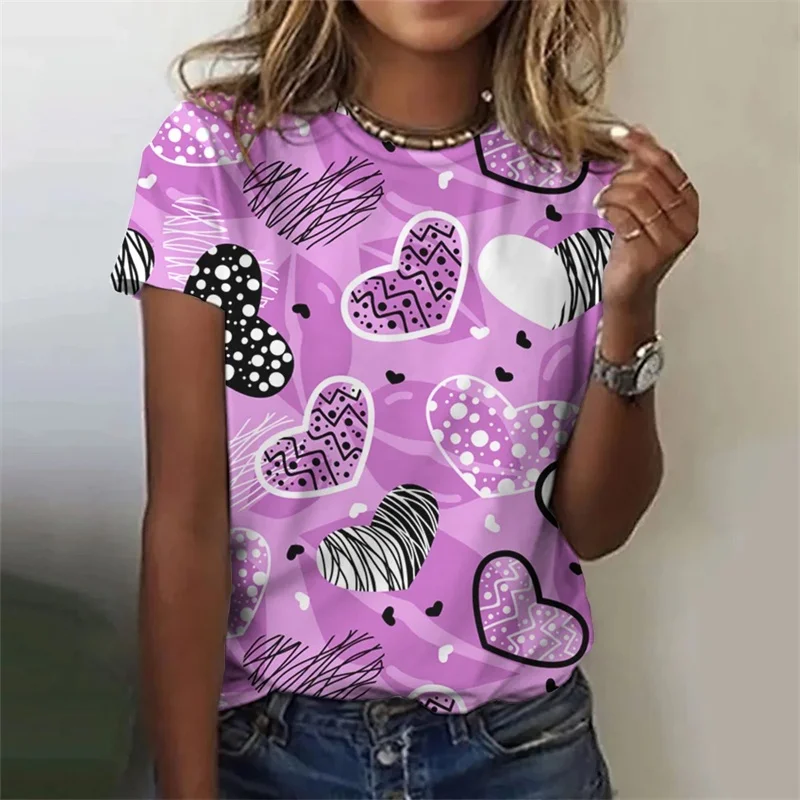

Love Star Pattern T Shirt For Women Colorful Cartoon 3D Printed Short Sleeves Tees Summer Casual Loose T-Shirts O-Neck Tops