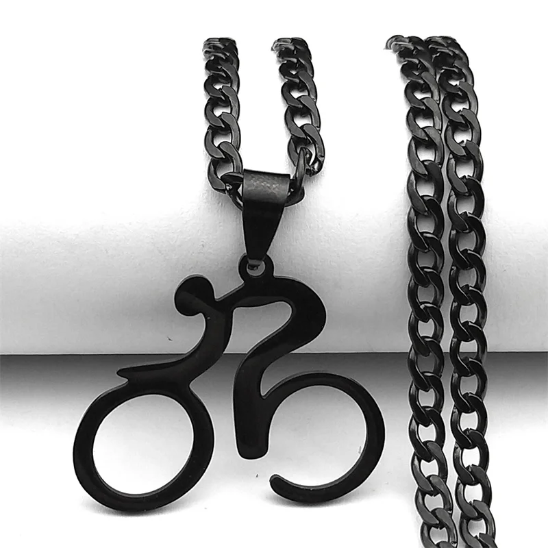 Trendy Bike Cycling Pendant Necklace for Women Men Stainless Steel Gold Color Bicycle Sports Necklaces Jewelry collar N680S06
