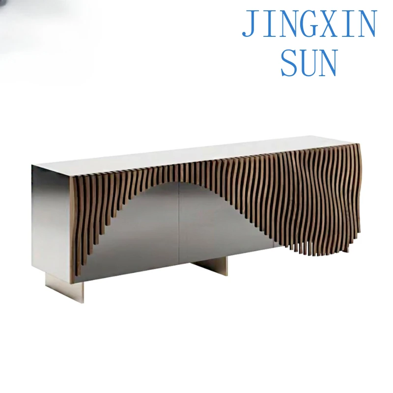 Solid wood dining side cabinet Villa home dining room locker Stainless steel storage cabinet