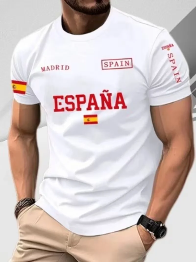 Men España Spain Madrid Flag T-shirt Letter Graphic Short Sleeve Casual National Country Travel Fan Basic Tops