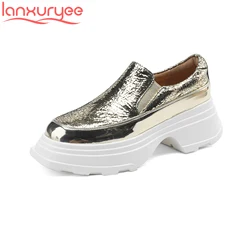 Lanxuryee mocassini di lusso in pelle di pecora Solid tacco alto punta tonda primavera Casual donna scarpe vulcanizzate Platform Classics Sneakers