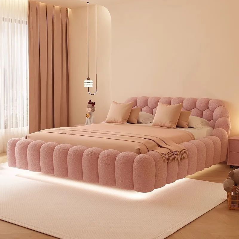 Cream wind high-end football suspension bed wabi sand wind fabric Internet celebrity bubble bed girls master bedroom marriage