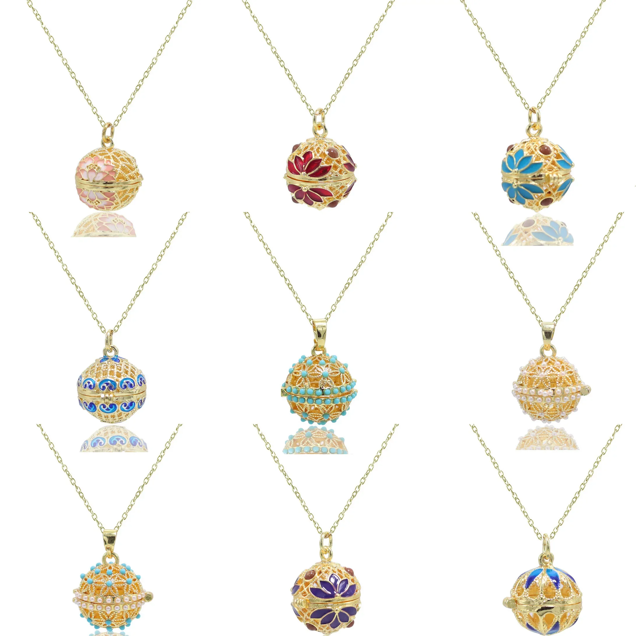 

Mexico Chime Color Flower Aromatherapy Cage Necklace Essential Oil Diffuser Lockets Woman Music Ball Caller Pendant Accessories