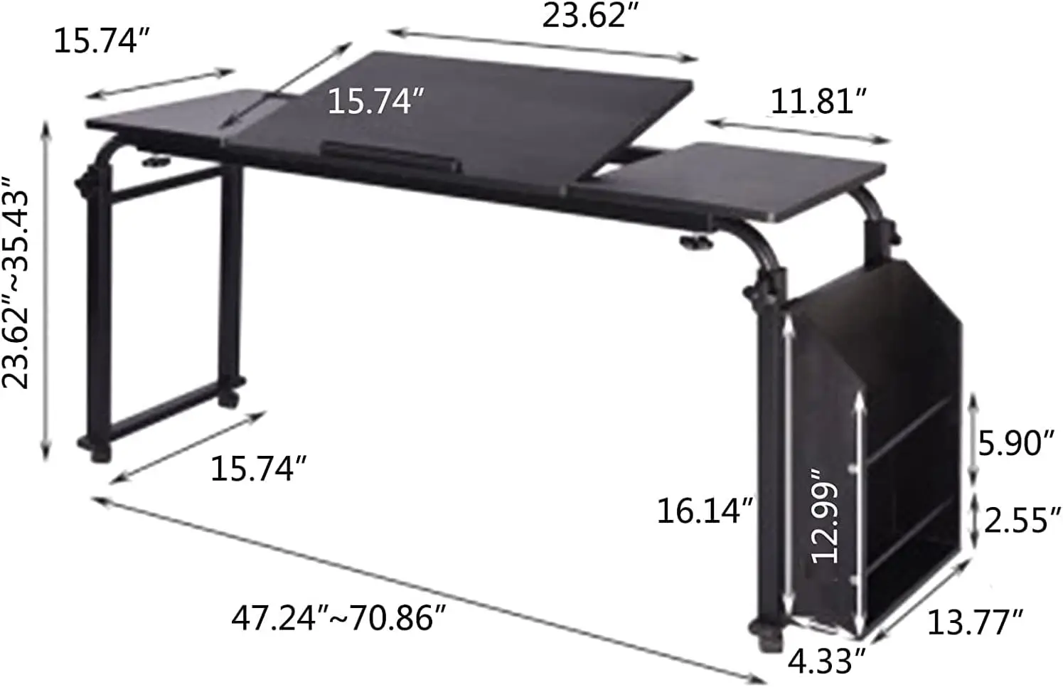 Pandair-Móvel Standing Desk com Rodas, Storage Desk, Home Workstation, Ajustável Computer Desk Cart