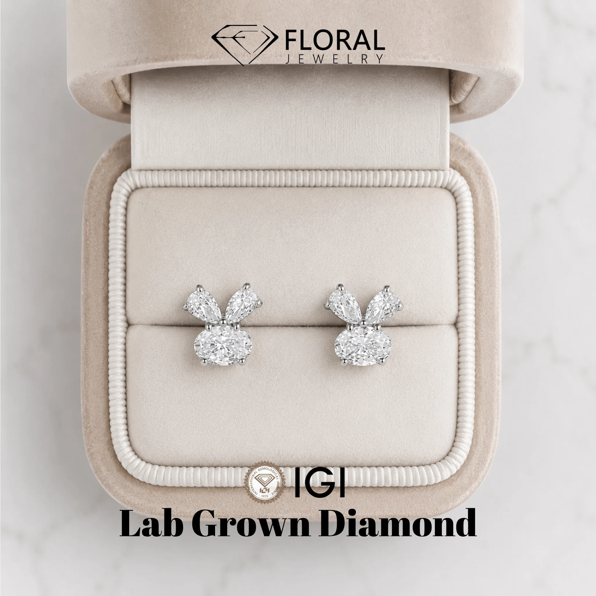 FLORAL Oval Cut Pear Cut DEF VVS HPHT Lab Grown Diamond Bunny Carrot Stud 14K 18K Gold 925 Silver Ladies Earrings Luxury Jewelry