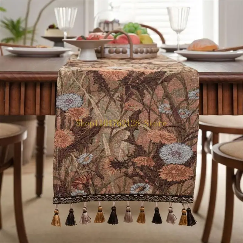 Vintaged Farmhouse Table Runner Tablecloth with Handmade Tassels Long Table Cloth best sale