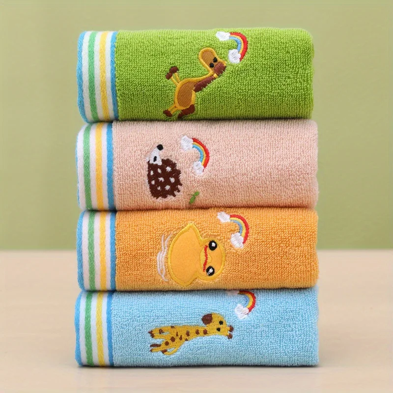 1pc cute cartoon animal embroidered small towel, soft small face towel, quick-drying small hand towel