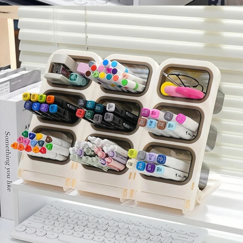 Detachable Slant Insert Pen Holder, Home Desk Pen Box, Office Desktop Pen Stand, Multi-layer Student Stationery Box