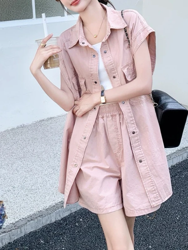 Waed Denim ort Sve irt And orts Set Women's Summer Loose Casual Faion Two-Piece Suit Small Size Friendly