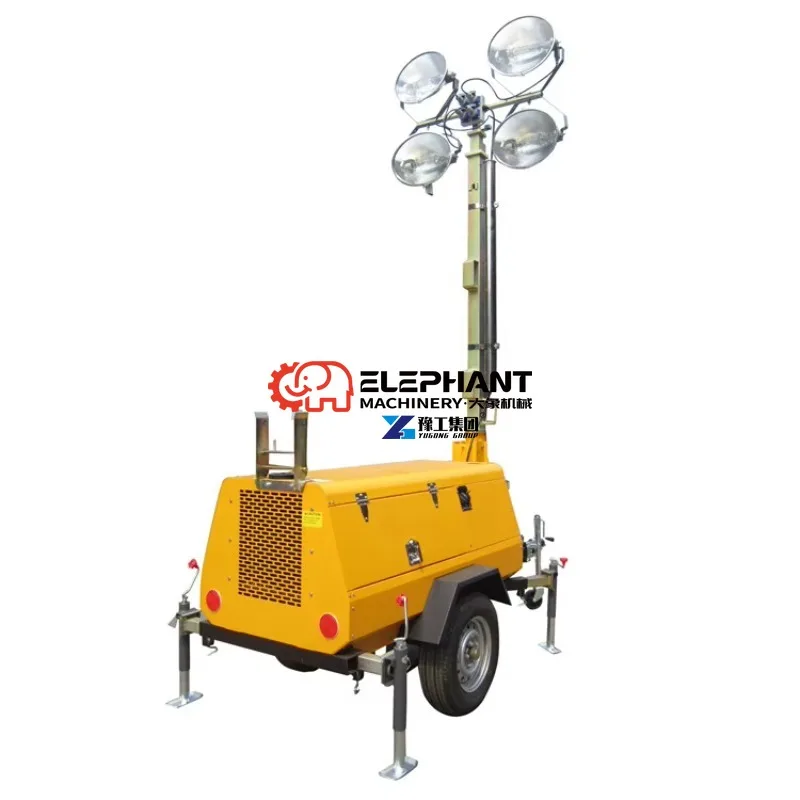 9m Super Power Mobile LED Light Tower 12.6kw Diesel Generator Portable High Mast for Construction Site Lighting