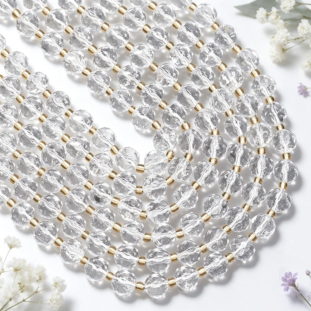 8mm Natural Stone Beads Faceted White Crystal Loose Spacer Beads For DIY Jewelry Making Bracelets Necklaces Earrings Accessories