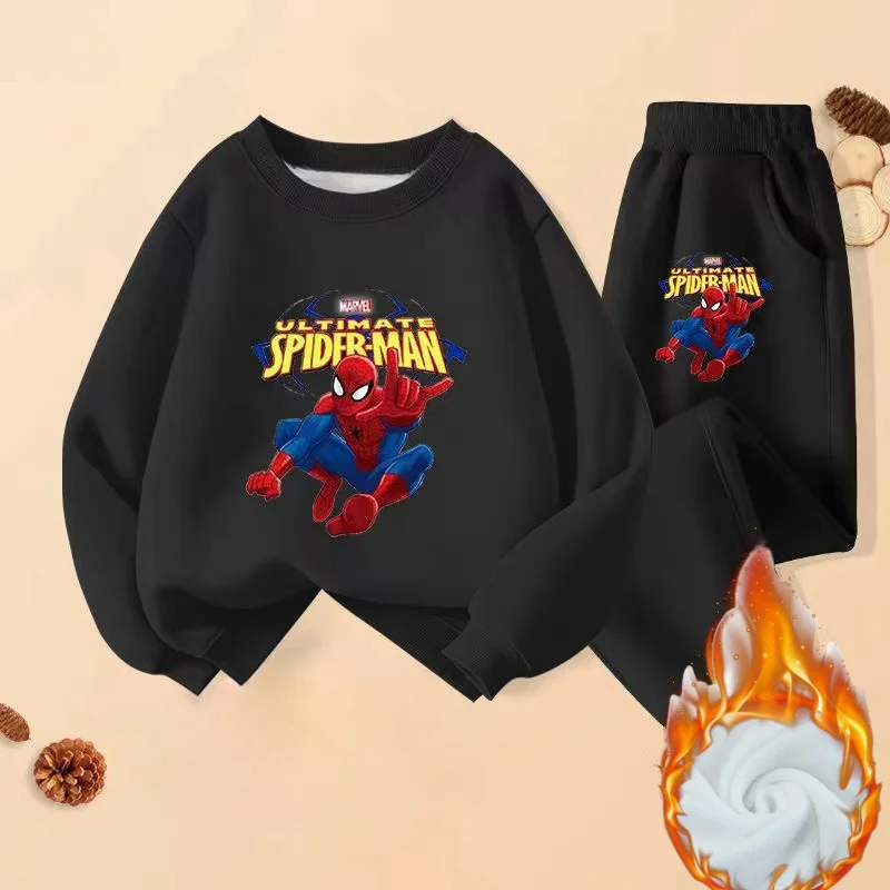 Winter Girl Clothes Set Kid Boy Marvel Spider Man Sweatshirts Pullover & Pants 2pcs Suit Children Long Sleeve Plush Warm Suit