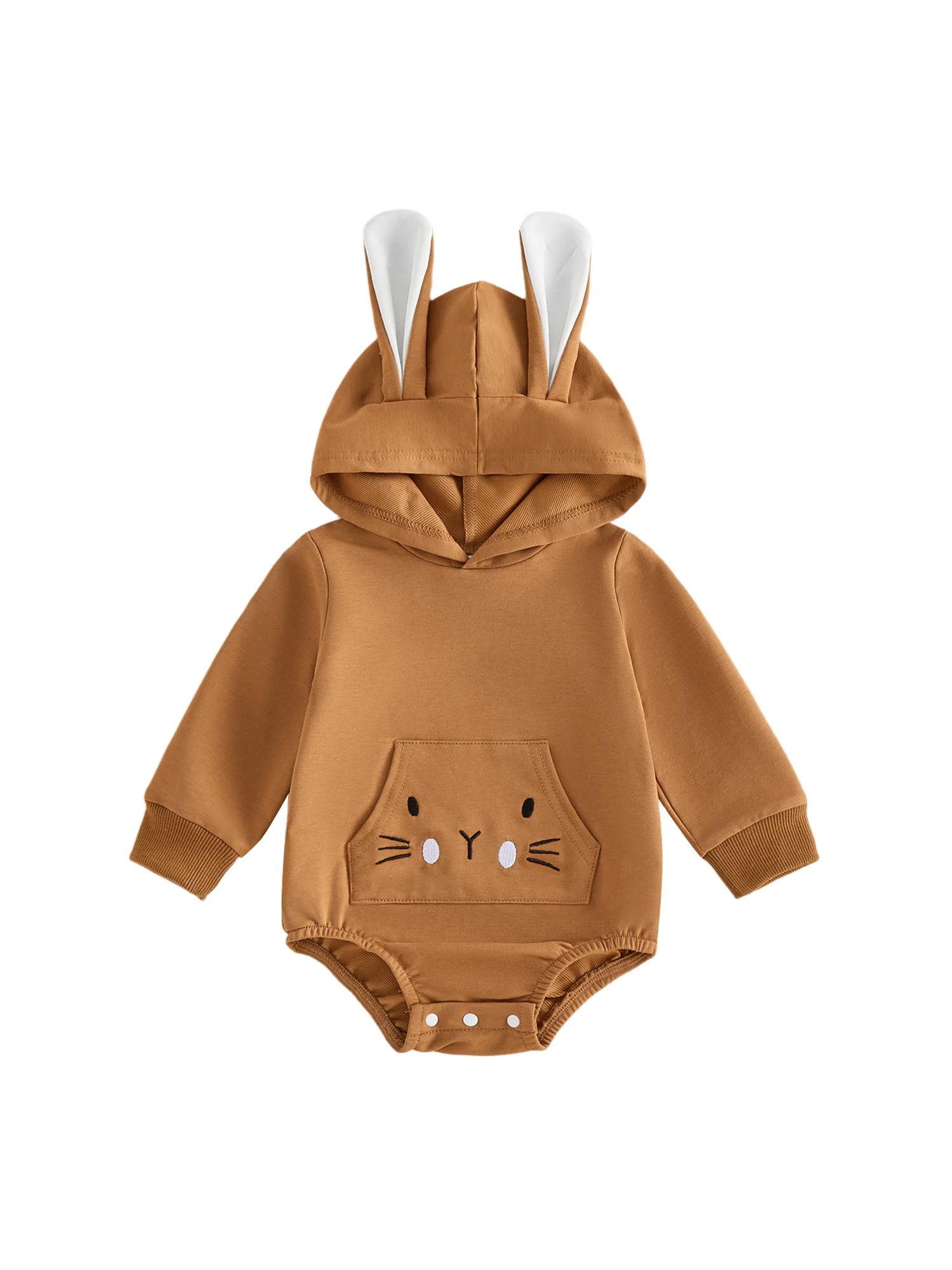 

Cute Easter Bunny Ear Hooded Romper with Embroidered Flowers and Ruffle Sleeves Adorable Spring Outfit for Baby Girls