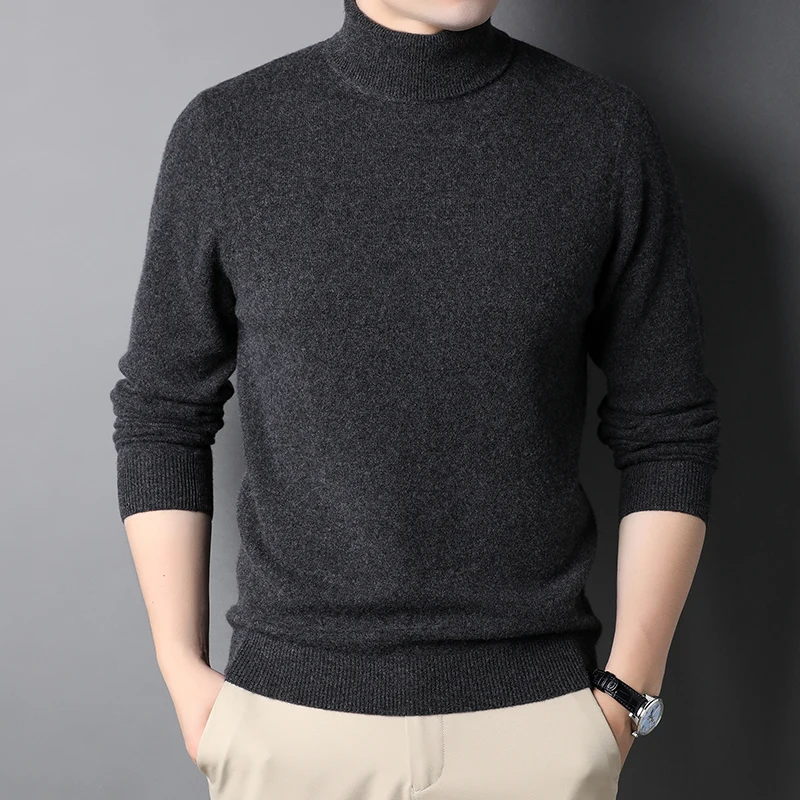 

New Cashmere Turtleneck Thick Men's Sweaters Luxury Wool Solid Color Autumn Winter Computer Knitted Simple Male Sweaters 3XL