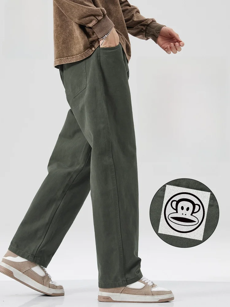

PaulFrank Loose Casual Trousers Men's Spring New American Retro Straight Work Pants Large Mouth Monkey Pattern Cotton Youth