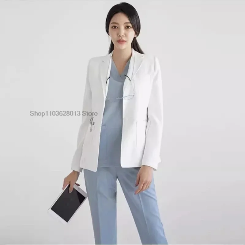 DY20Long sleeved Medical Coat Men's high-end Scrub Tops Hospital white coat women's beauty salon oral dentist work clothes25 - view 2