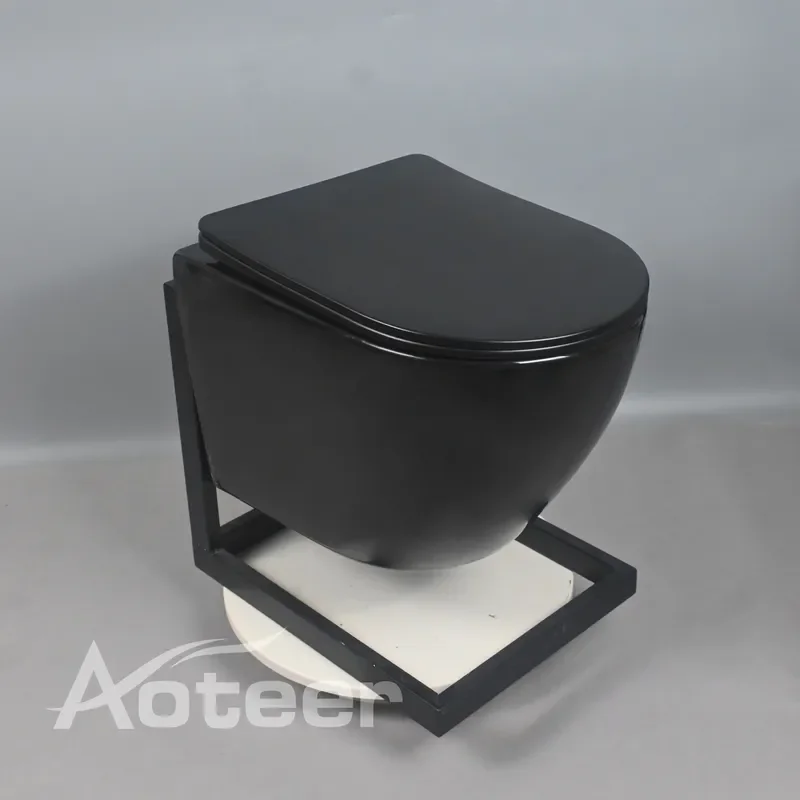 Modern Black Wall Hung Toilet with Concealed Ceramic Tank Double Flush Electroplated Finish for Contemporary Bathroom Suite
