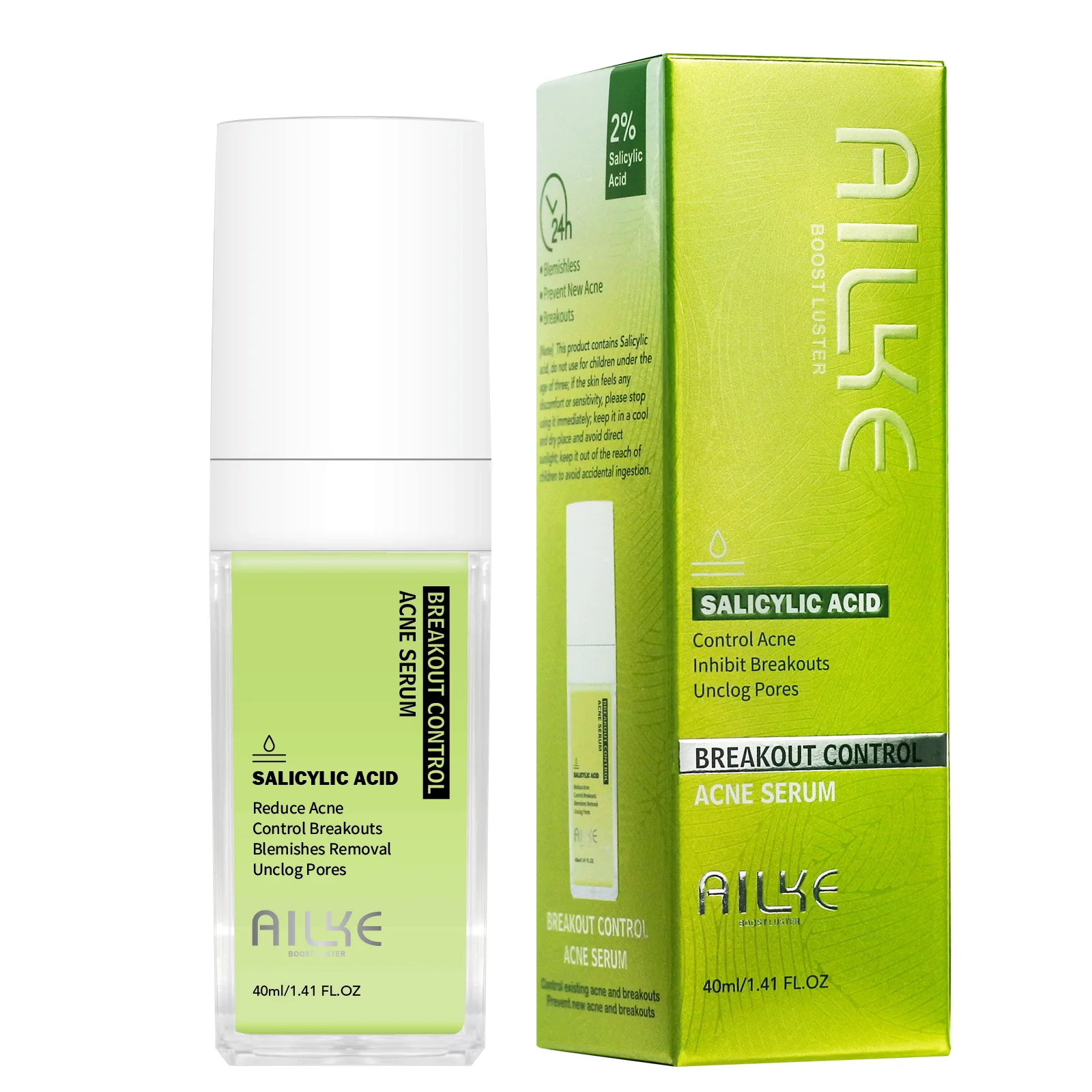 AILKE Salicylic Acid Acne Treatment Serum, Effective Control Acne Marks, Reduce Breakouts, Blemishes Removal, Unclog Pores