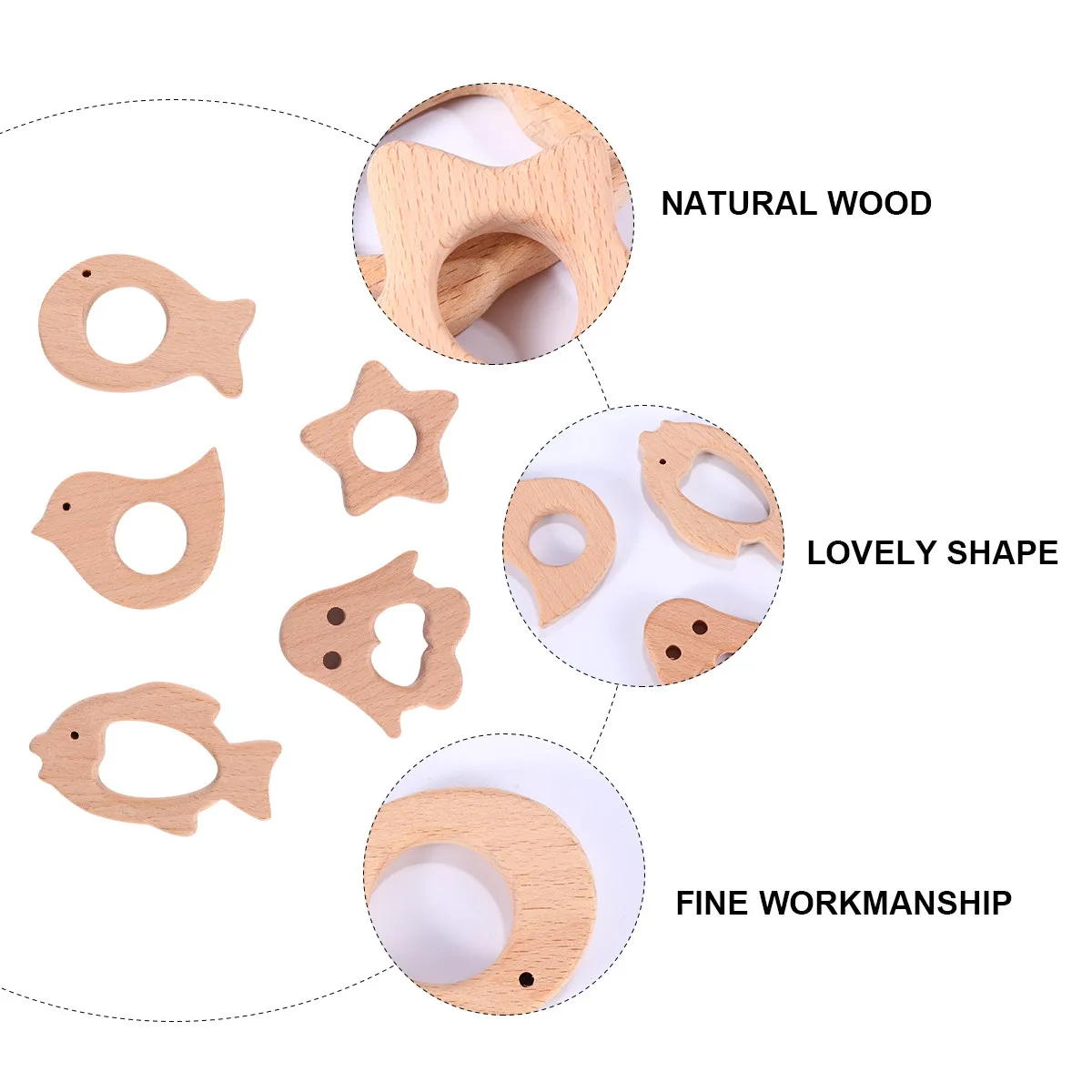 

5Pcs Baby Wood Teether Animal Shape Safe Natural Wooden for Infants Toddlers Early Education Teething Relief