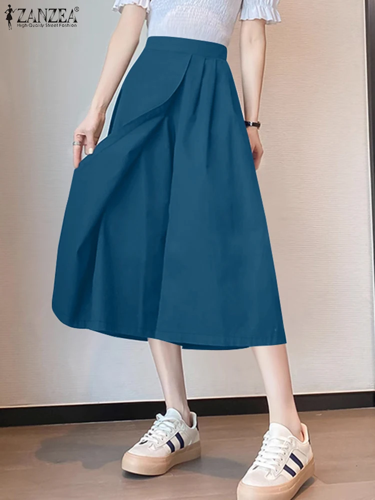 ZANZEA Pantaloni estivi larghi leggeri a gamba larga Pantaloni casual da donna con elastico in vita Pantaloni palazzo da indossare da giorno Pantaloni corti solidi