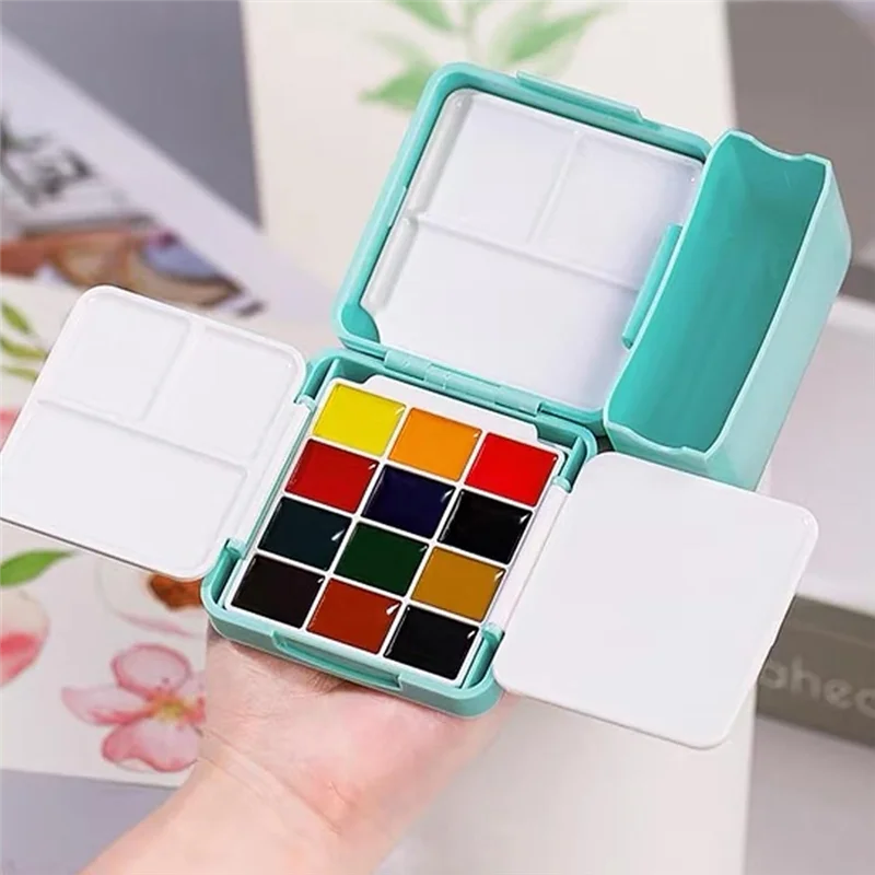 จานสีที่มีประสิทธิภาพ 24 กล่องจานสีเปล่าขนาดเล็กพร้อมจานพับได้ 2 ภาชนะบรรจุน้ําและคลิปโลหะ