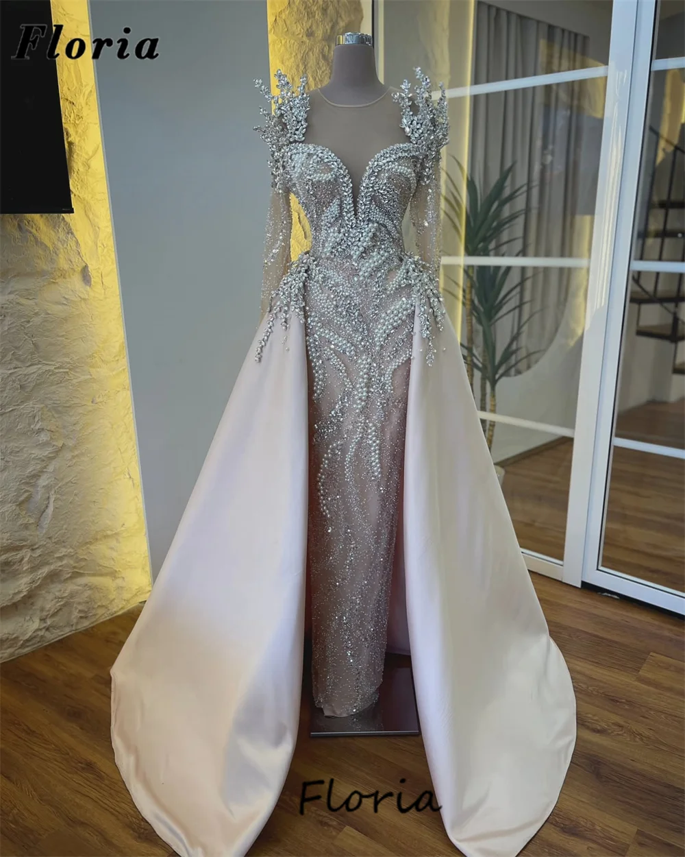 여성용 아랍어 구슬 장식 이브닝 드레스, 크리스탈 환상 무도회 원피스, 약혼 파티 가운, Abendkleider 맞춤형, 2 in 1