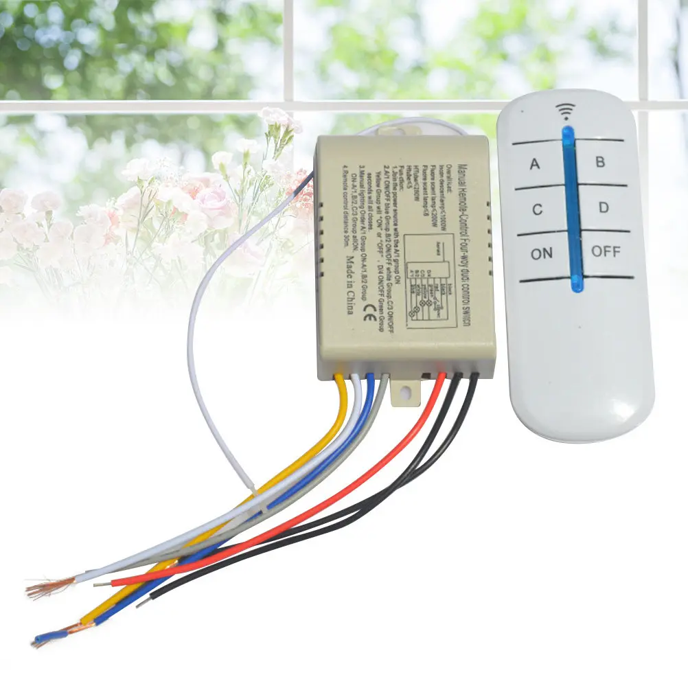 220V 4 Channel Wireless Light Switch Remote Control Indoor Use 15M Distance Code-Secure Easy Install for Lamp LED Fluorescent
