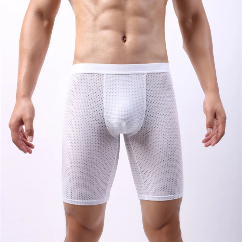 Recomended Men Mesh Hole Sport Coolflex Ice Silk Long Legging Boxer Breathable Running Jogging Boxershorts Slim Fit