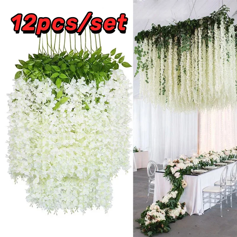 

12pcs Artificial Wisteria Flowers String Hanging Garland Outdoor Wedding Garden Arch Decoration Home Party Decor Fake Flower