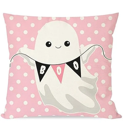 Pink Halloween pillowcase Home décor, black cat pumpkin witch hat candy stripe dot autumn decorative pillowcase cushion cover