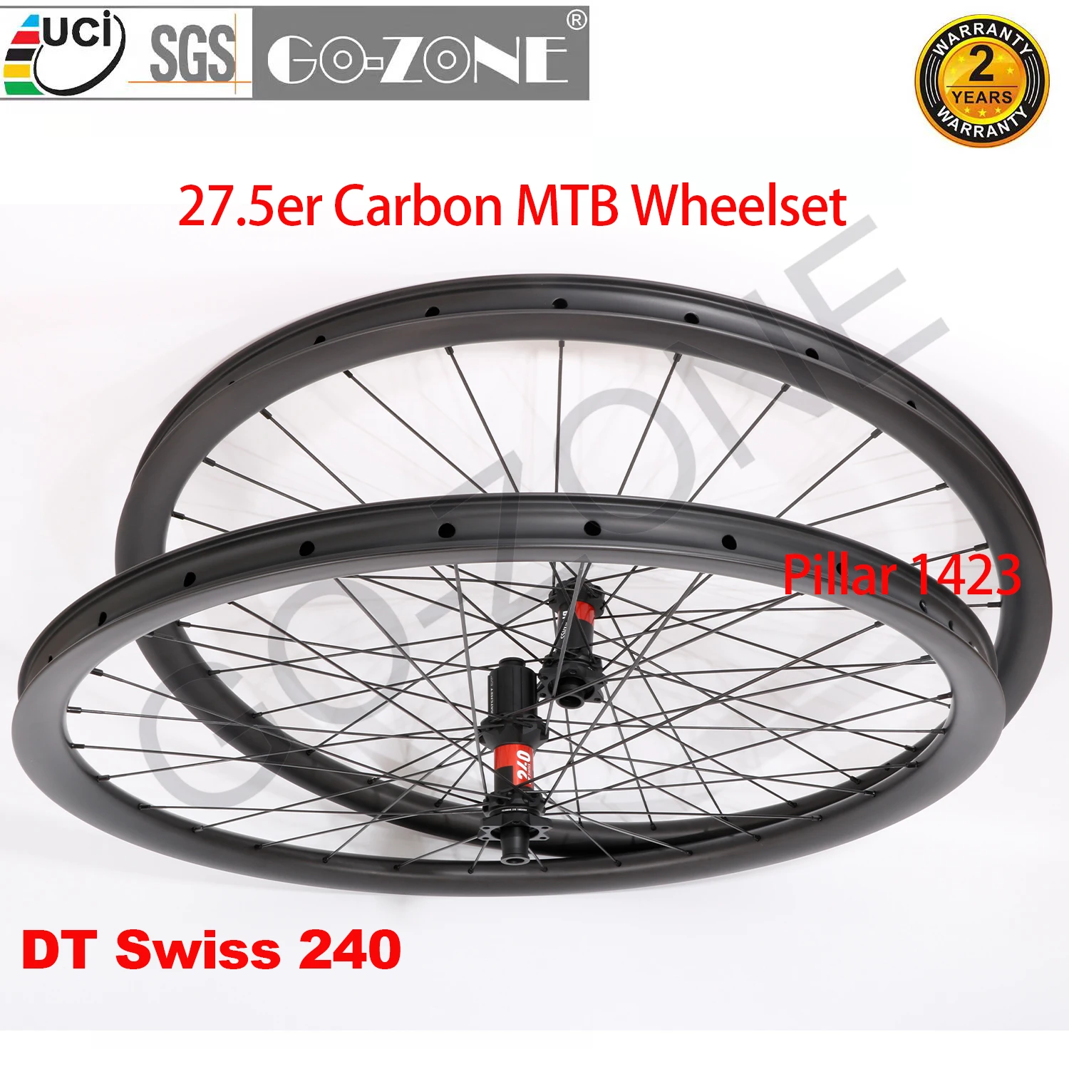 

Light Carbon MTB Wheelset 27.5 Tubeless DT Swiss 240 Pillar 1423 28/28H Thru Axle / Quick Release / Boost DT Swiss Wheelset