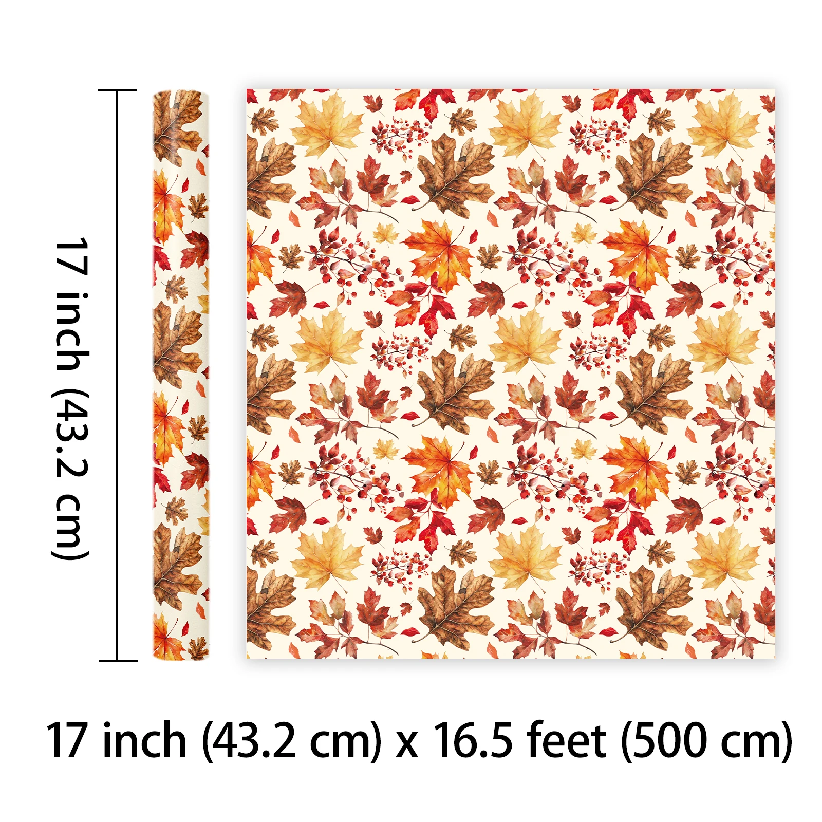1 Roll of Watercolor Red Maple Berry Autumn Leaf Harvest Gift Wrap, Suitable for Thanksgiving Harvest Parties, Vintage Autumn Gift Wrapping, Pastoral Style DIY Handmade Decorations, Harvest Festival Gift Wrapping, Gift Packaging, DIY Crafts, 43.2cm X 500cm (17inch X 16.4 Feet)
