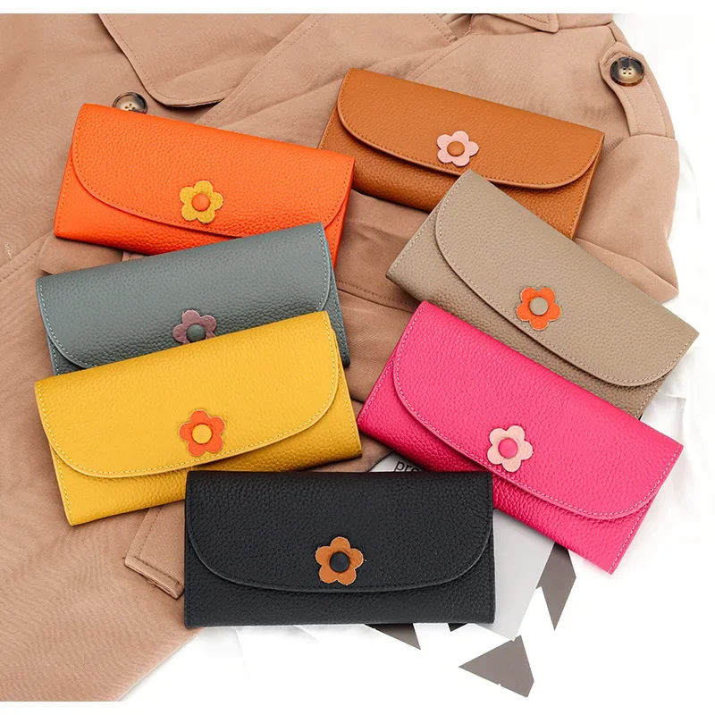 

Fashion Soft Genuine Cow Leather Long Wallet Large Capacity Cellphone Holder Real Leather Purse for Women 7-5