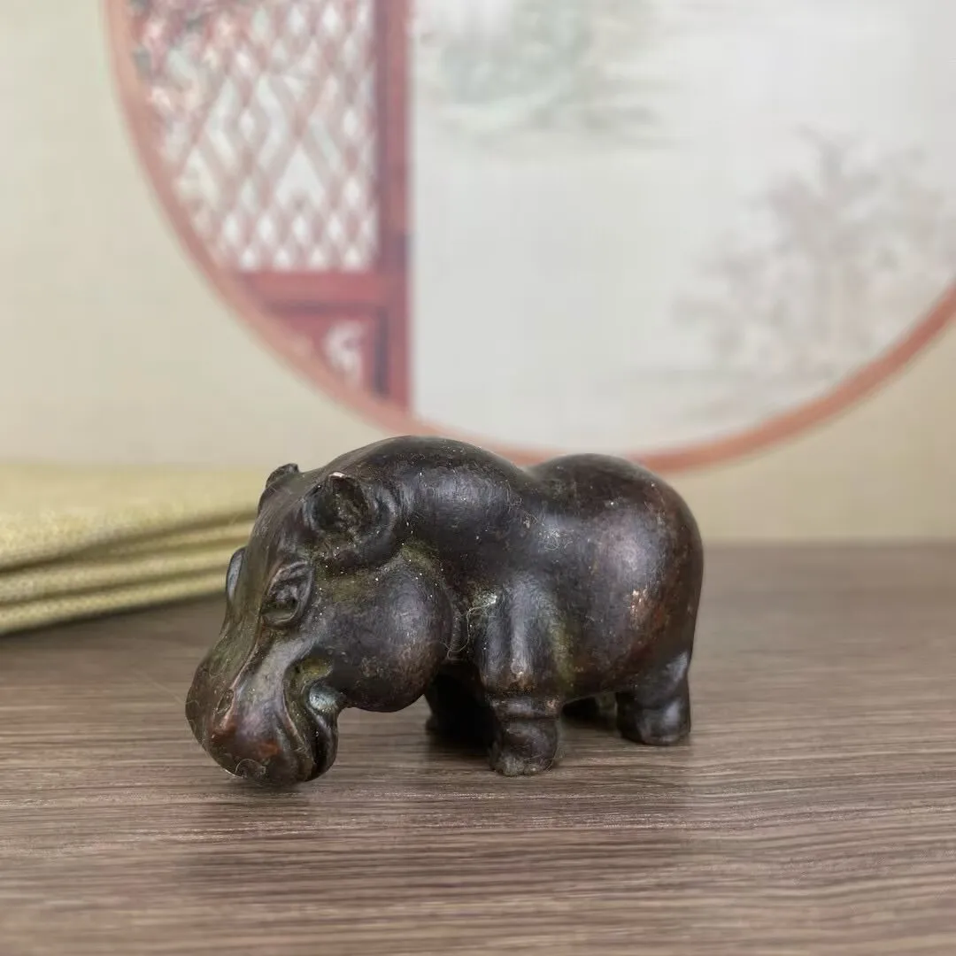 Hippopotamus Statue Metal Simulation Hippopotamus Model Decoration Figurine Desktop Ornament Home Decoration Animal Sculpture
