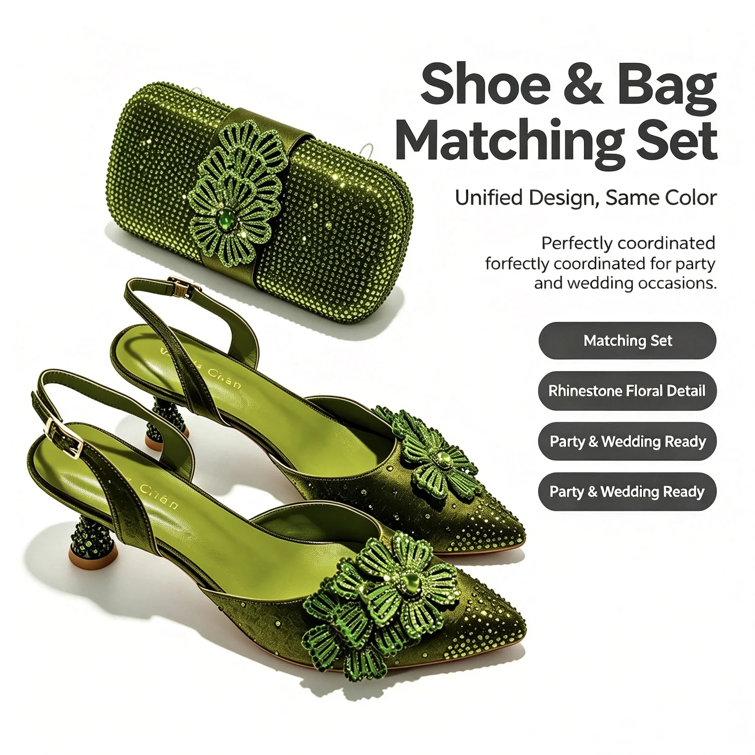 Essential for Banquets Party Wedding Lady High Heel Shoes and Mini Bag Set In Stock Elegant Heels with Matching Purse