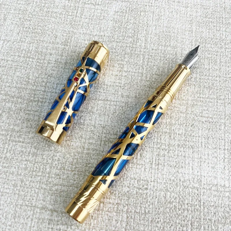 New MAJOHN T6 City Light Hollow Fountain Pen Traffic Light Clip Piston Vacuum Plating Ink-Absorbing Transparent Resin Metal Pen