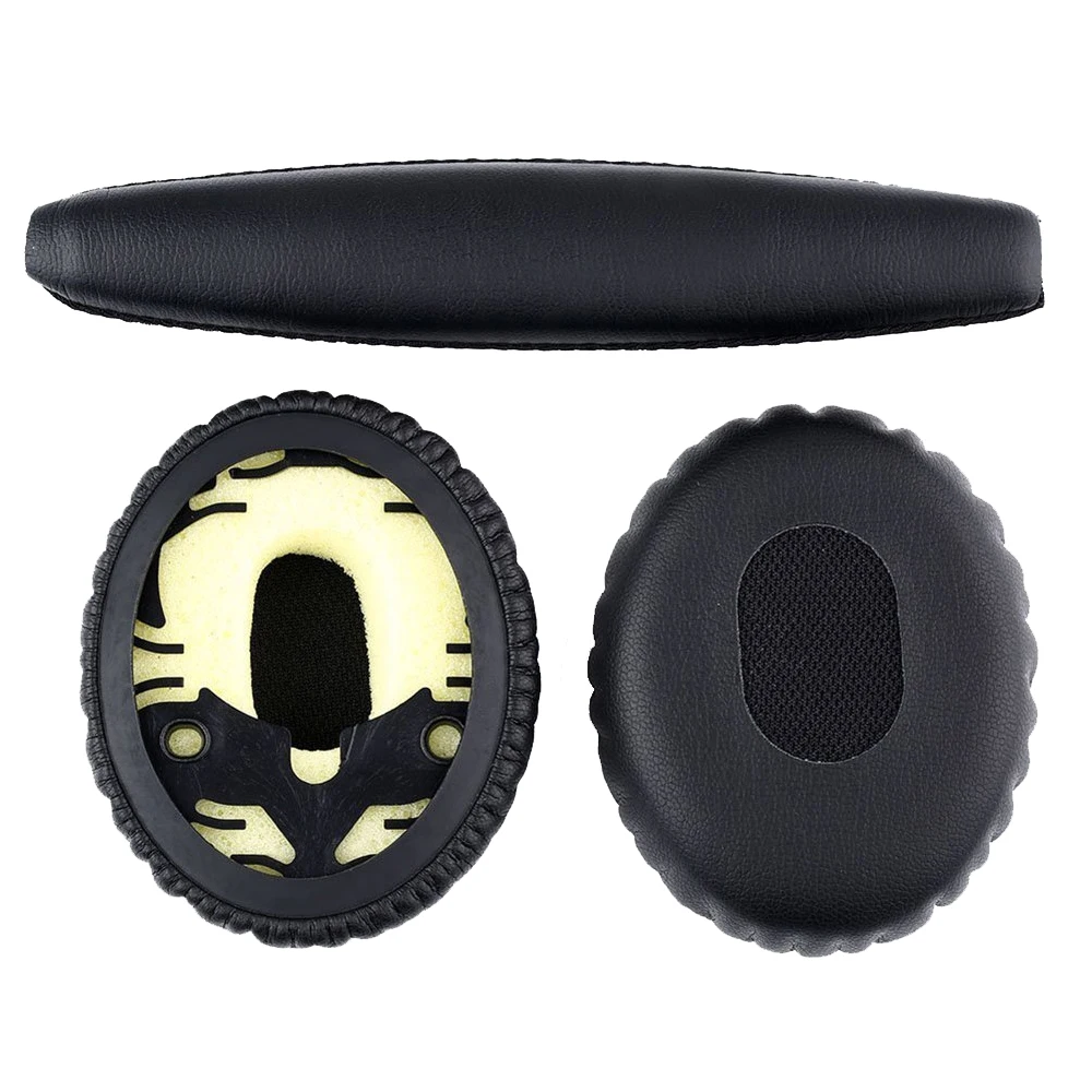 Bose qc3用ヘッドパッド付きブラックイヤークッションのペア、快適な3ヘッドフォン