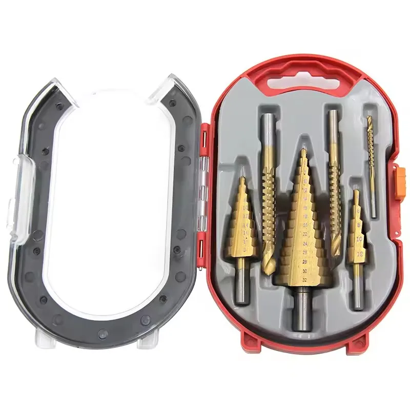 4-12/4-20/4-32mm Triangular Handle Straight Groove Ladder Drill 3/6/8 Saw Drill 6pc Hole Punching Worker Assembly Set