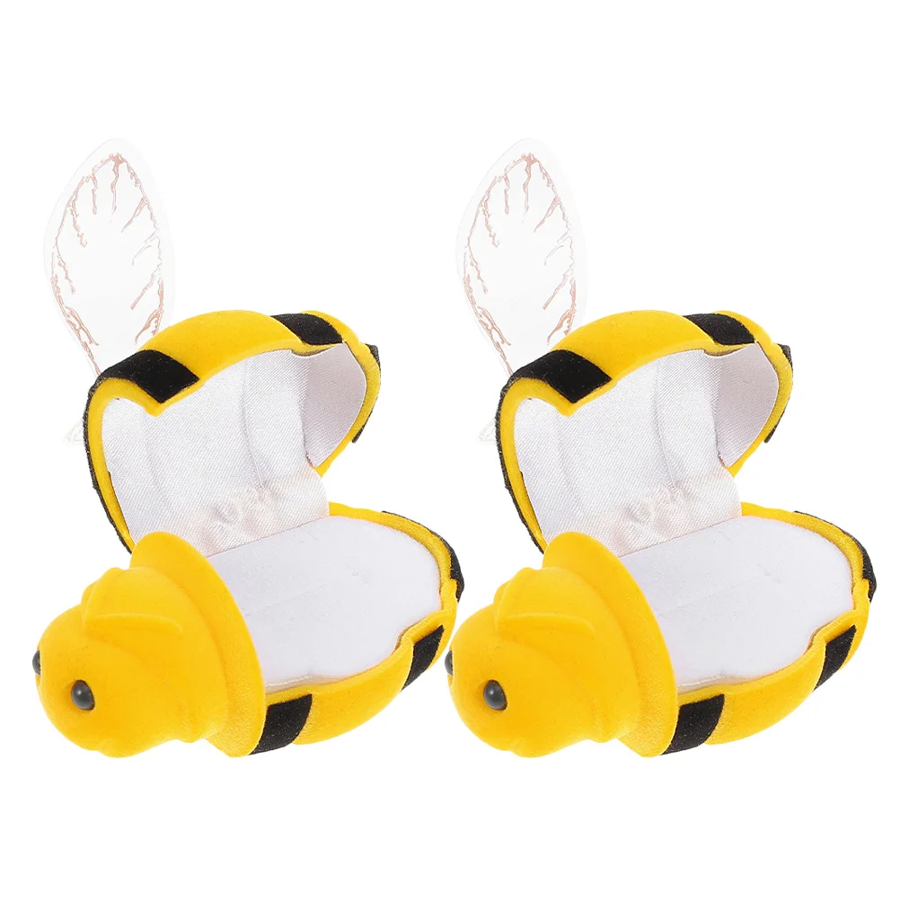 

2 Pcs Jewelry Box Cute Ring Case Bee Small Animals Decorative Storage Yellow Honeycomb Decorations Travel