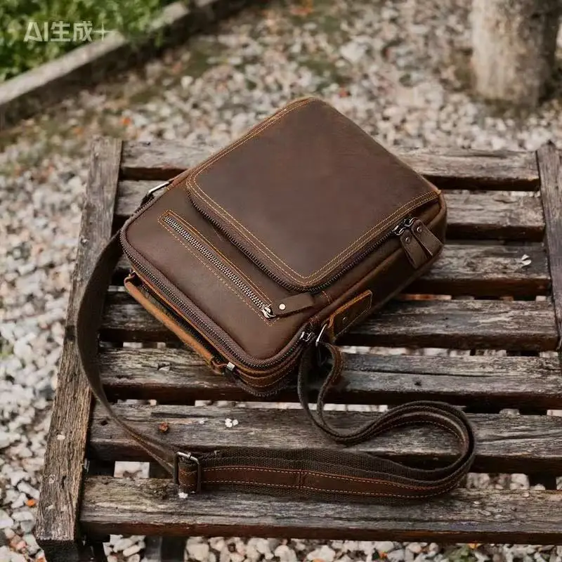 Top layer cowhide single-shoulder bag, high-end leather, premium style crossbody men's bag, Fungma leather crossbody bag