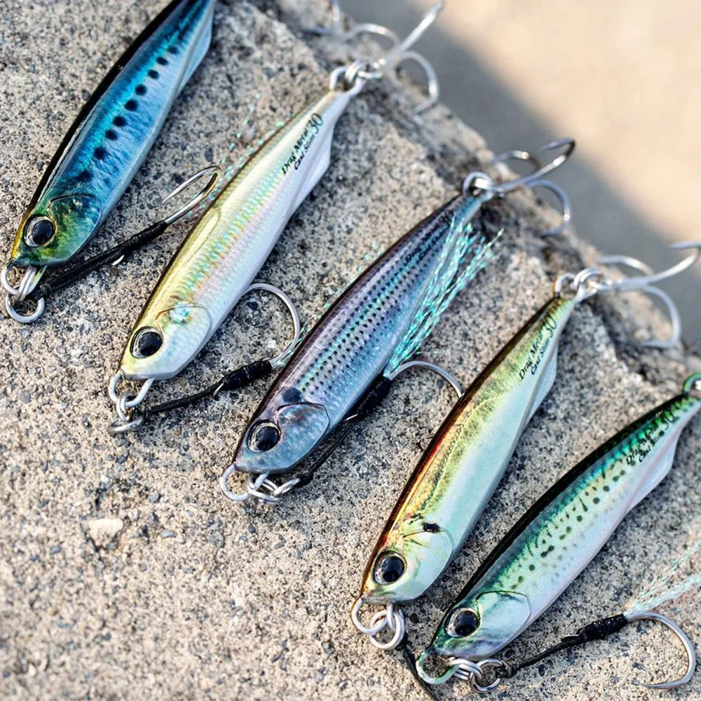 30/40/60/80G 3D Drag Cast Metal Jig Spoon Shore Casting Jigging Sea Bass Tuna Saltwater Fishing Lure Artificial Bait Tackle