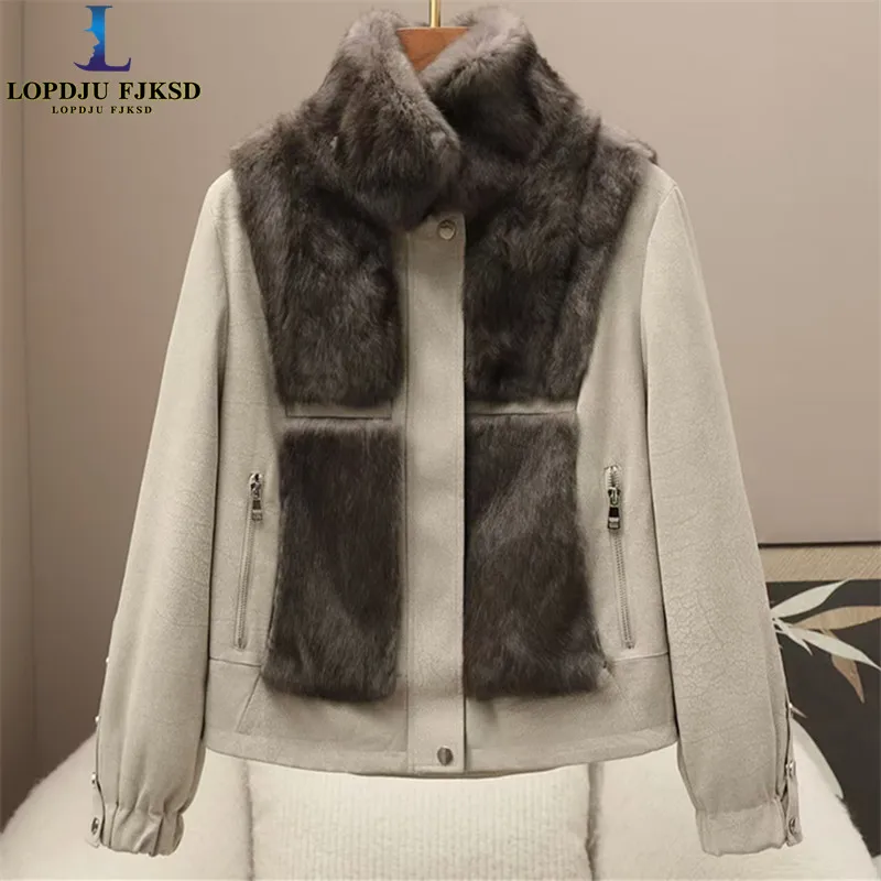 2026 Autumn and Winter Suede Spliced Real Rabbit Fur Coats Casual Women's Clothing Filled With Duck Down Jacket