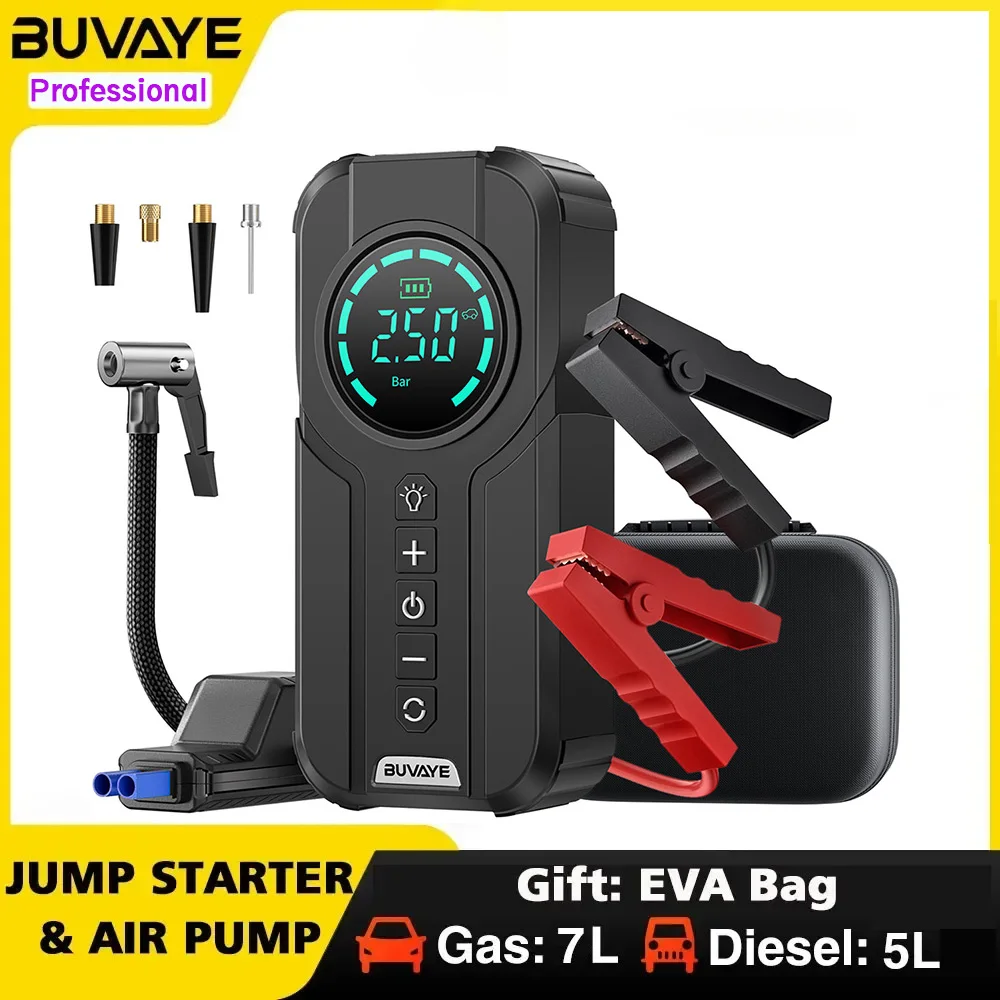 

BUVAYE Car Multi-function Air Compressor Jump Starter Air Pump Convenient Tire Inflator Portable Battery Starter With EVA Bag