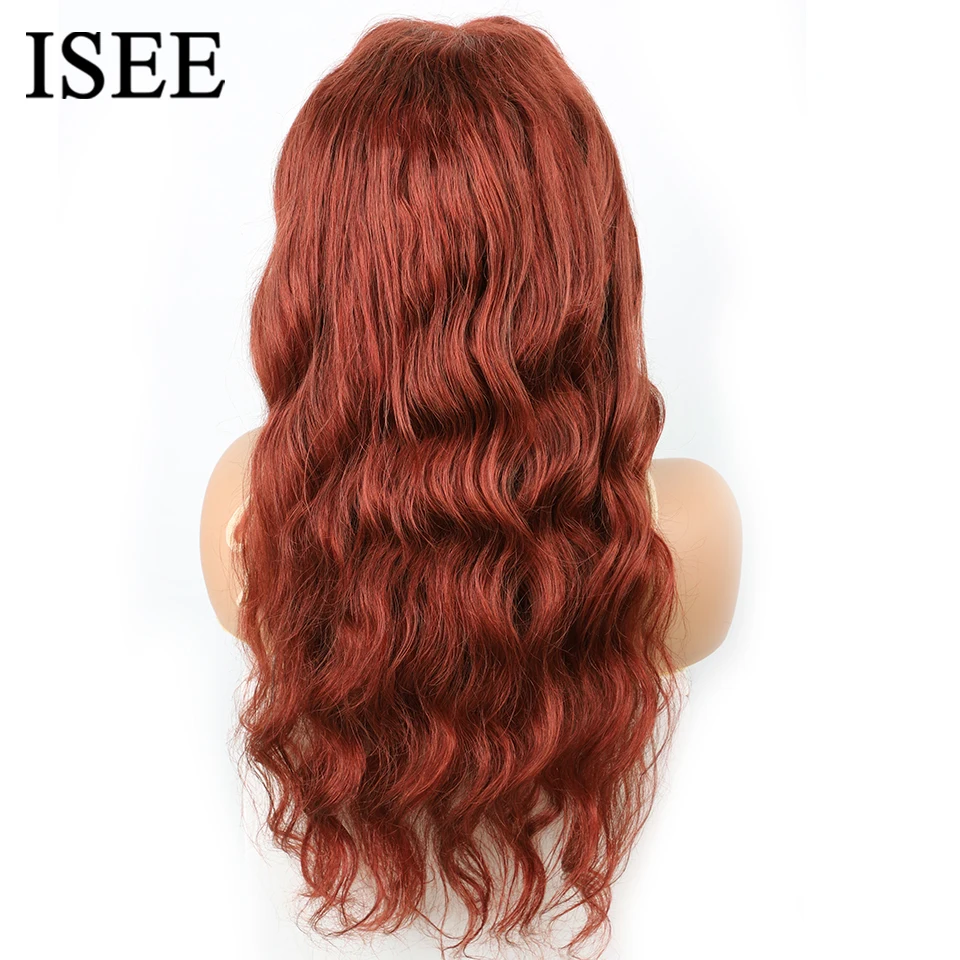 ISEE HAIR Body Wave Reddish Brown #33 Glueless Wig Pre Cut Lace Wear Go Wigs Pre Bleached Knots Wear Go Glueless 6X4 Lace Wigs