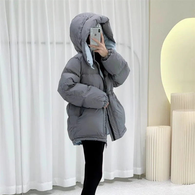 White Duck Down Women Down Jacket Overcoat 2024 New Winter Fashion High Quality Warm Hooded Thickening Women Down Jacket H237