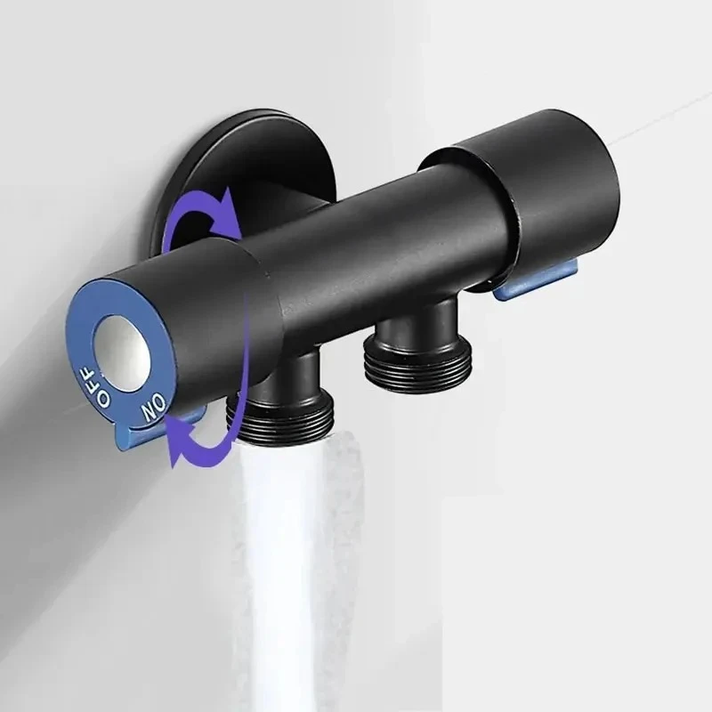 1PCS 1 in 2 Out Dual Control Angle Valve Stainless Steel Double Outlet Faucet for Washing Machine Toilet Bidet Hose Spray